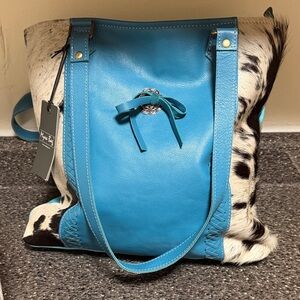 Myra Bag Turquoise and Cowhide Tote